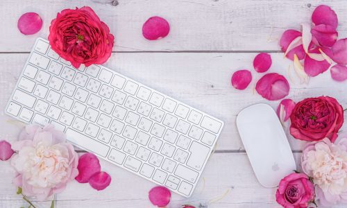 バラの花びらとキーボード
